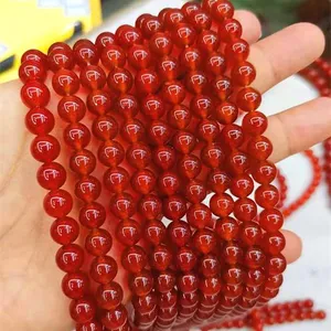 Grosir Batu Permata Halus Alami Kualitas Tinggi Batu Akik Merah Bulat Manik-manik Longgar untuk Membuat Perhiasan