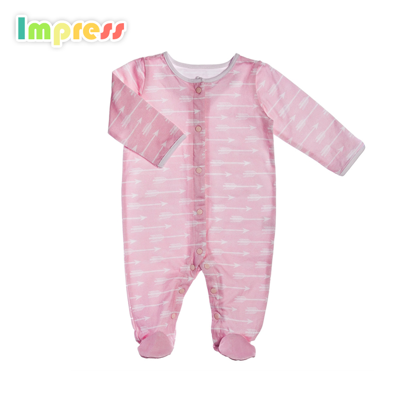 Милый ребенок Onesie одежда с длинным рукавом розовый Детские Footed Ползунки