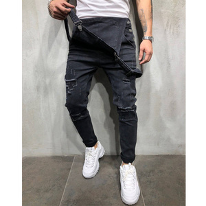 Nuovo Arrivo del Commercio All'ingrosso del Mens Streetwear Strappato Jeans Tute Mens di Modo di Lunghezza Completa Slim Fit Denim Della Tuta