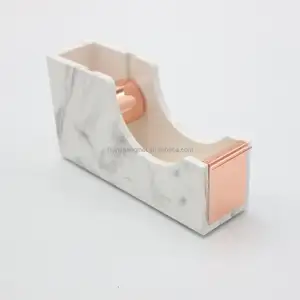 Factory customized school desktop classic acrylic marble pattern tape dispenser with rose gold metal cutter