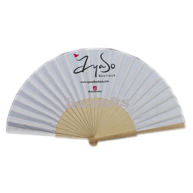 Promotionele houten hand ventilator Gepersonaliseerde zwart logo op wit folding hand fan