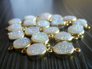 Opale Plaqué or Druzy Connecteurs de Pierres Précieuses pour Bijoux - Product Image 1