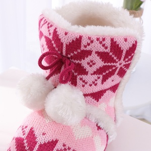 Snowflake Knitted Winter Warm Home Slipper Booties Indoor <strong>Boots</strong> With Cosy <strong>Sherpa</strong> Lining and Non-slip TPR Out Sole - Product Image 4