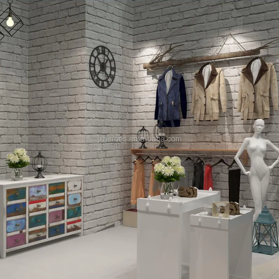 Grijs Serie Van 3D Oude Bakstenen Behang Voor Fashion Shop En Boutique