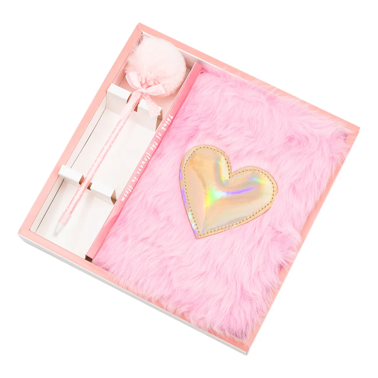 कस्टम गुलाबी दिल के आकार का आलीशान नोटबुक फैशन व्यक्तिगत नोटबुक A5