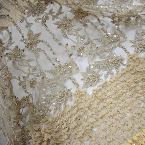 Tissu de dentelle à fleurs 3d Main <span class=keywords><strong>insaisissable</strong></span> Dentelle perlée de haute qualité Paillettes Tissu de dentelle de tulle français HY0773-7 - Product Image 5