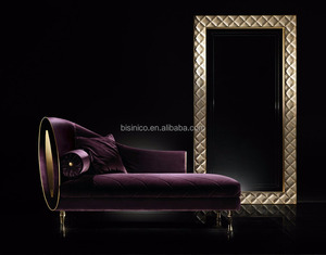 Romantic Italian Stainless Steel Golden Chaise Lounge With Purple Fabric