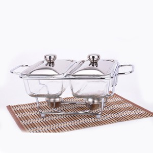 Plateau de service double buffet en verre Circleware avec couvercle en acier inoxydable et support de service en métal chromé - Product Image 3