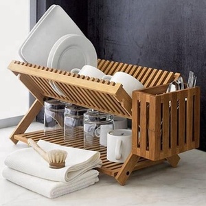 Égouttoir à vaisselle pliable en <span class=keywords><strong>bambou</strong></span>, support de séchage de la vaisselle avec porte-ustensiles, supports de rangement de cuisine pliables et supports comme sur la photo - Product Image 1
