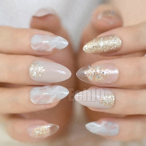 <span class=keywords><strong>Faux</strong></span> ongles pointus à paillettes dorées, 36/24 pièces, Style élégant, avec colle et autocollant, pour manucure - Product Image 4