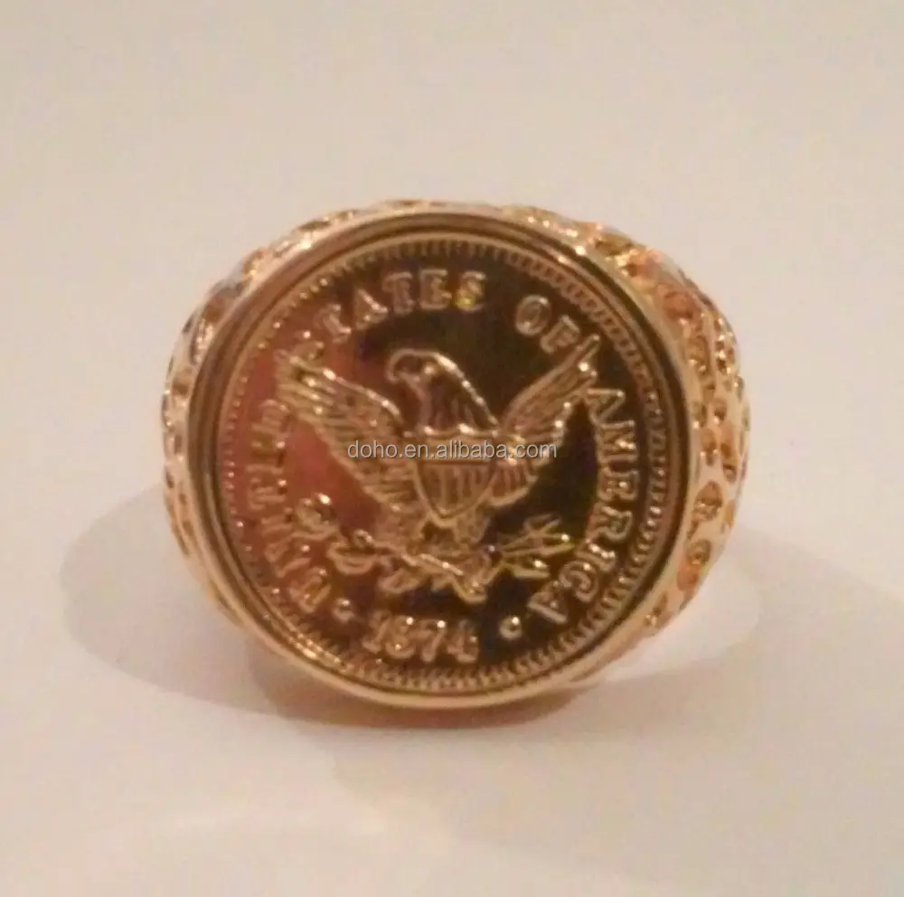 Fashion Gold wassen USA Eagle Gold Coin Ring Replica HOGE KWALITEIT, VEEL DETAIL