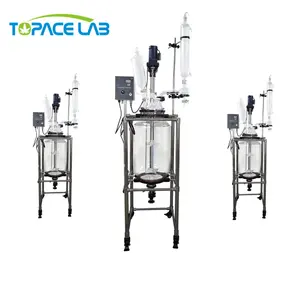 TOPACELAB 1L to 200L Stainless Steel Vacuum Jacketed Glass Mixing Vessels Double Layer Glass Chemical Reaction Vessel PTFE Seali