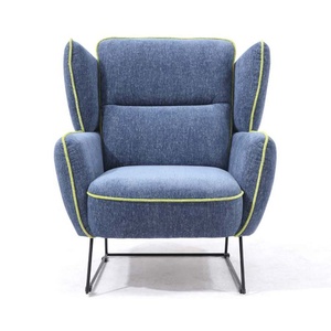 Style européen moderne aile arrière fauteuil confortable couleur bleue avec pieds en métal tissu bois cuir véritable salon <span class=keywords><strong>appartement</strong></span> utilisation - Product Image 1