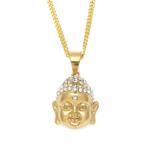 Nuevo tipo de acero inoxidable de los hombres collar dorado colgante de Buda de jade COLLAR COLGANTE de diamantes de imitación colgante inicial collar - Product Image 2