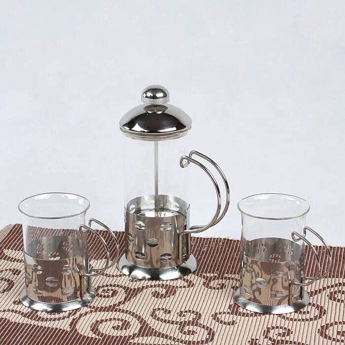 Wholesale Borosilicate Glass Coffee Maker French Press coffee plunger set with stainless holder