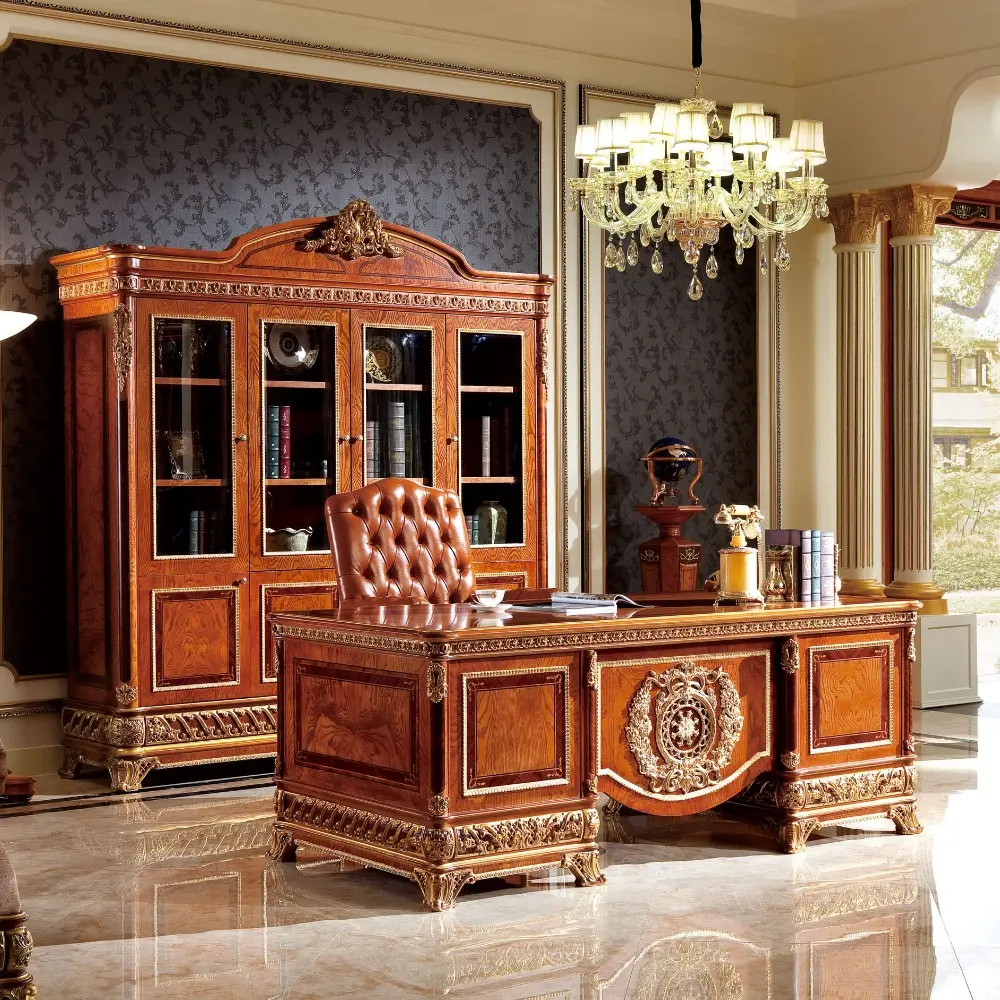 Yb62 Klassiek Massief Houten Kantoormeubilair Antiek Directiebureau Luxe Baas Kantoortafel Massief Hout Baas Executive Desk