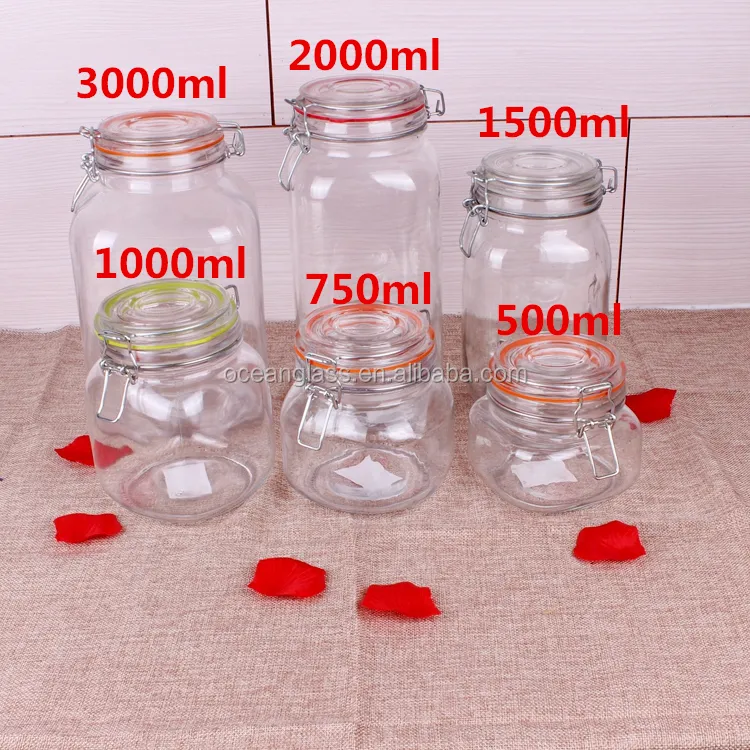 zibo glass jar honey jars mason clip lid 500 ml round and square shape with glass/ceramic/wooden lid