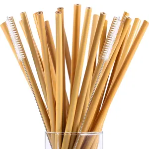 Spot Wholesale Handmade Natural Reusable Yellow Bamboo Drinking Straws Customizable Logo Straws