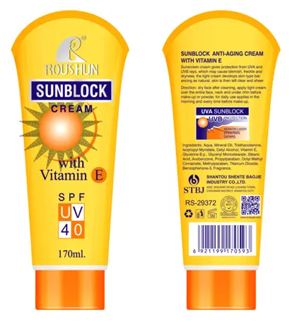 ROUSHUN Creme Protetor Solar Protetor Solar com vitamina e, PDF 40 ,180ml