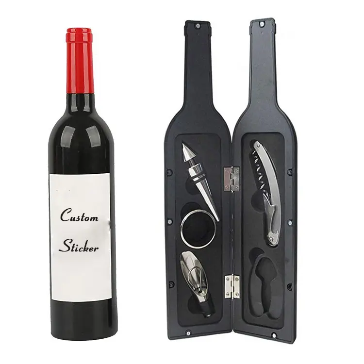 Promotional 5 Pieces Stainless Steel Wine Tool Set Bottle Shaped Gift Sets Wine Opener Set