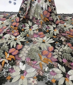 Telas de encaje de <span class=keywords><strong>lentejuelas</strong></span> de Nigeria de diseño de lujo, tela de encaje africano bordado con cuentas para Aso Ebi - Product Image 2