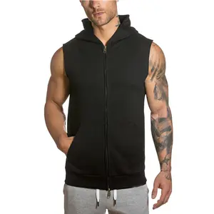 dry fit Red zip up sleeveless hoodie zipper men gym wear