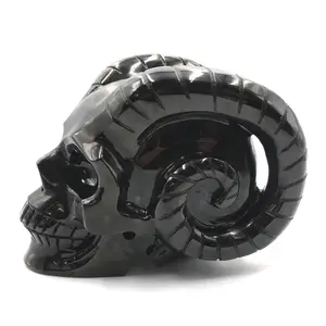 For Decoration Natural Black Obsidian Large Goat crystal skulls Craving Crystal Sculpture Skulls