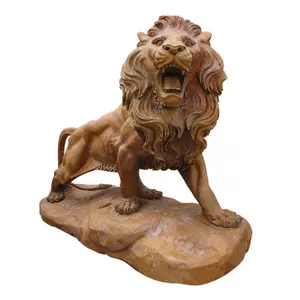 गोल्डन संगमरमर पत्थर शेर मूर्तियां जीवन आकार शेर मूर्ति