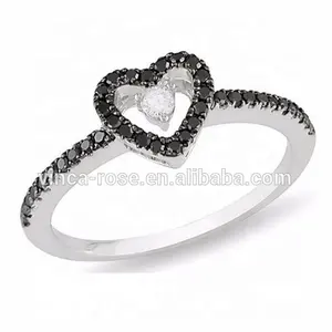 心形黑色钻石14k黄金订婚结婚戒指首饰的夫妇