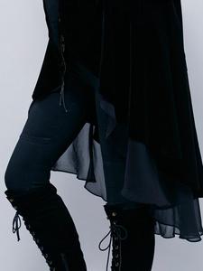 M544 D.Y Fashion Ladies <strong>Velvet</strong> Jacket Chiffon Falbala Long Outer <strong>Coat</strong> - Product Image 6