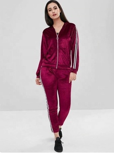 Sports Wine Red Stripe Side <strong>Jacket</strong> and Jogging Pants <strong>Velvet</strong> Trendy Tracksuits for <strong>Women</strong> - Product Image 4
