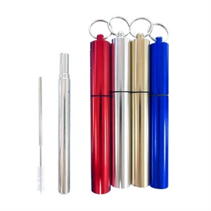 Pajita plegable portátil de acero inoxidable, conjunto de paja telescópica de Metal con funda de aluminio - Product Image 1