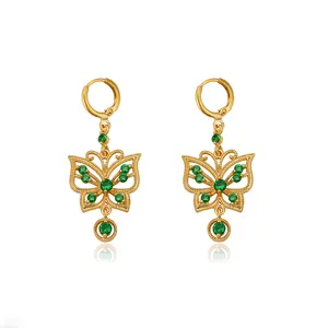 93753 xuping jewellery 24K gold plated jewelry dubai gold earring butterfly shape with crystal earrings hanging