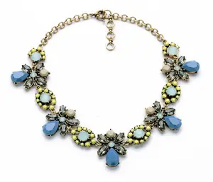 xl00923 Retro Chunky Crystal Designs Handmade Antique Colorful Resin Stone Flower Bib Statement Necklace Jewelry Women