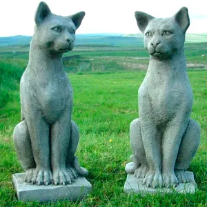 Vida decorativa tamaño gato de piedra estatua con base