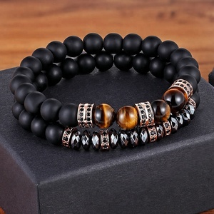 Hot Sale Natural Matte Achat und Tiger <span class=keywords><strong>Eye</strong></span> Stone Distanz Armband Charm Men Elastic Handmade Paar Armbänder Schmuck Geschenk