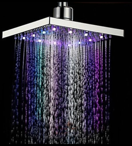 Vierkante 8 "Inch ABS Badkamer 7 Kleuren LED Licht Regen Top Douchekoppen