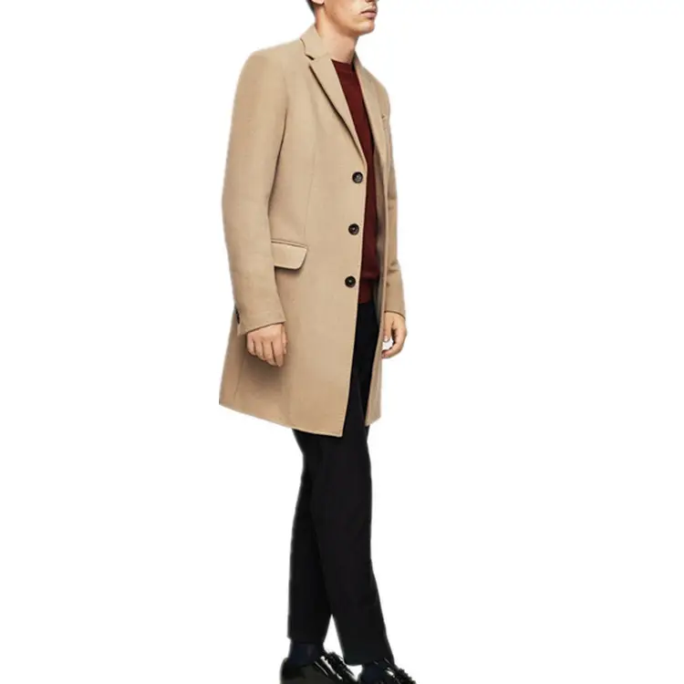 high quality men long winter thick overcoat structured wool coat with botton