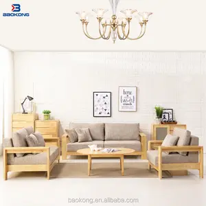 Dasar Kayu Solid Ruang Tamu Removable Dan Dicuci Kain Penutup Sofa Set