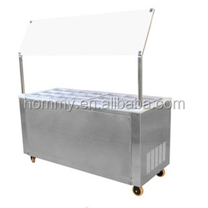 Коммерческий охлажденный Топпинг-бар для замороженного йогурта и мороженого с витринными сковородками и защитной крышкой для чихания - Product Image 3