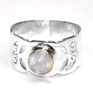 Оптовая продажа, кольцо из радужного лунного камня, серебро 925 пробы, поставщик ювелирных изделий из драгоценных камней