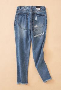 Pantalons usés en coton pour filles à la mode Jeans déchirés au genou pour femmes Jeans détruits - Product Image 5