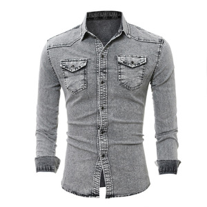 <span class=keywords><strong>Camicia</strong></span> Casual da <span class=keywords><strong>Uomo</strong></span> in <span class=keywords><strong>Denim</strong></span> di Alta Qualità a Maniche Lunghe - Product Image 5
