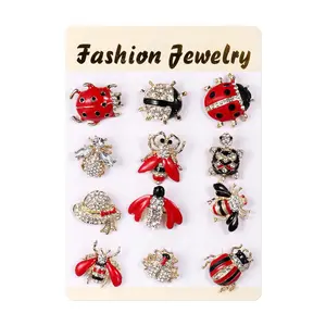 12 Pieces Mixed Crystal and Enameled Insect Bee and Ladybird Brooch Pins Sets for Women