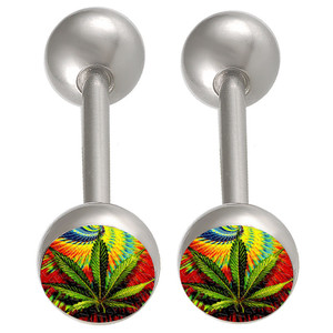 Feuilles de cannabis logo anneau de langue en acier chirurgical barres anneaux de langue - Product Image 5