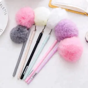 Stationery Study & office supplies Korea Style Gift Bow Gel Ink Pens Fur Pom Pom Ball Plush Ballpoint Pen 0.5mm gift