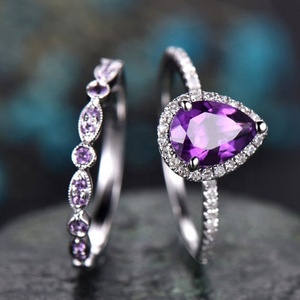 Boho femminile viola anello goccia d'acqua moda 925 argento amore anello di fidanzamento <span class=keywords><strong>Vintage</strong></span> CZ fedi nuziali da donna - Product Image 2