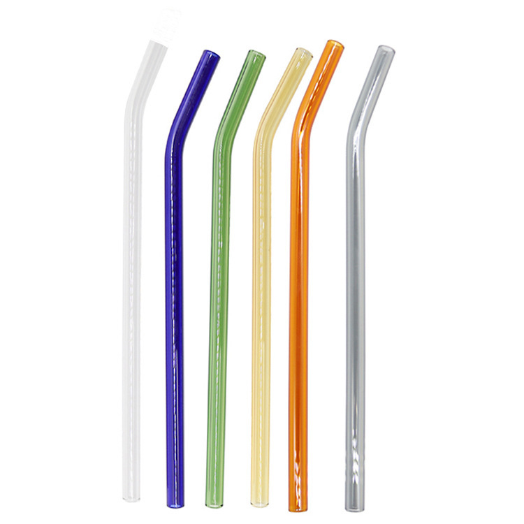 Wholesale party antique reusable borosilicate smoothie bend color glass straws