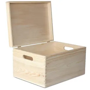 बड़े Unifinshed लकड़ी खिलौना भंडारण बॉक्स संभालती है और ढक्कन के साथ छाती