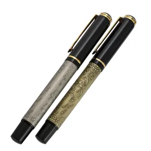Vintage stil yeni tasarım oyma bronz antika gümüş Metal dolma Roller kalem